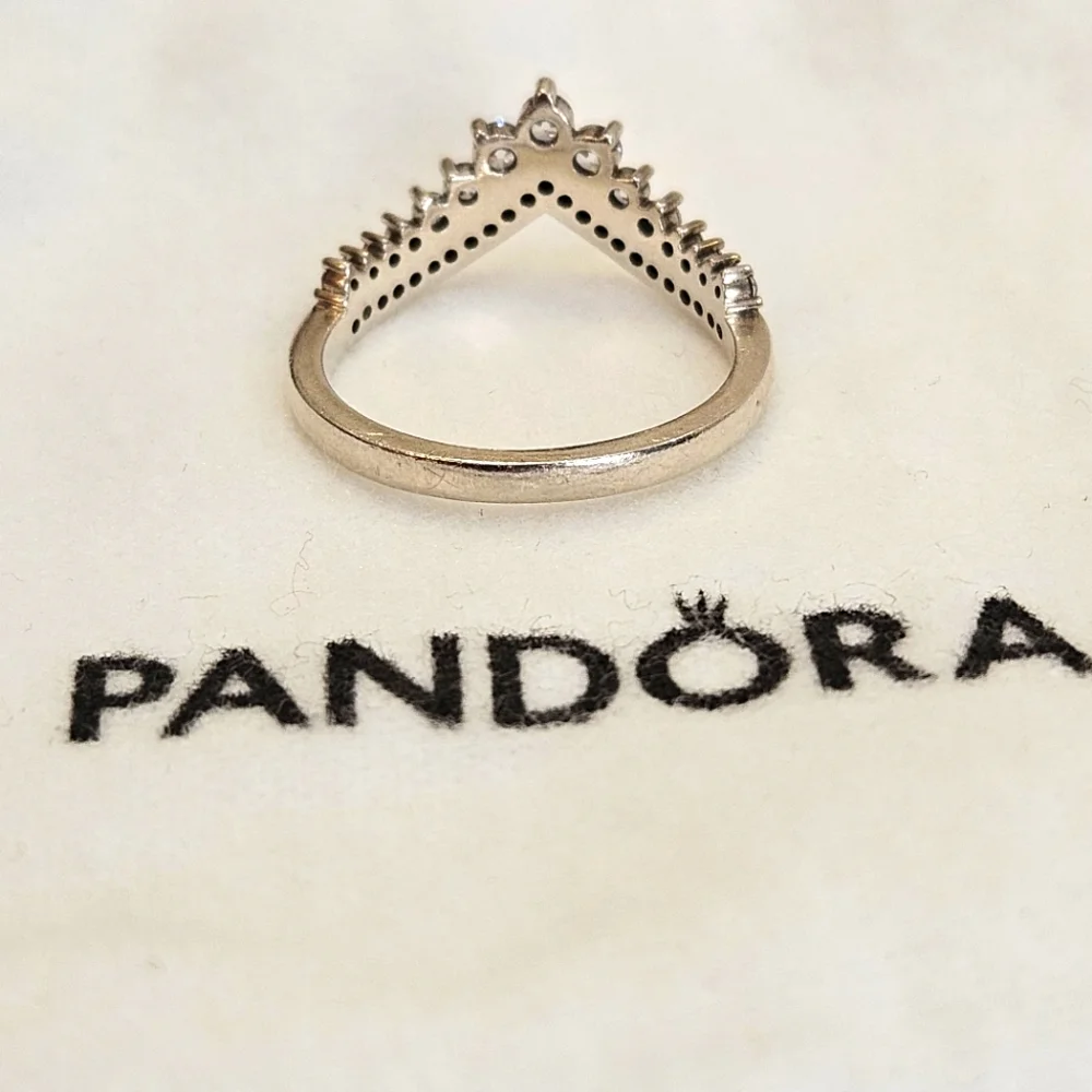 Pandora Sterling Silver Timeless Princess Wishbone CZ Ring S925 ALE Size 7.5 - Picture 5 of 9